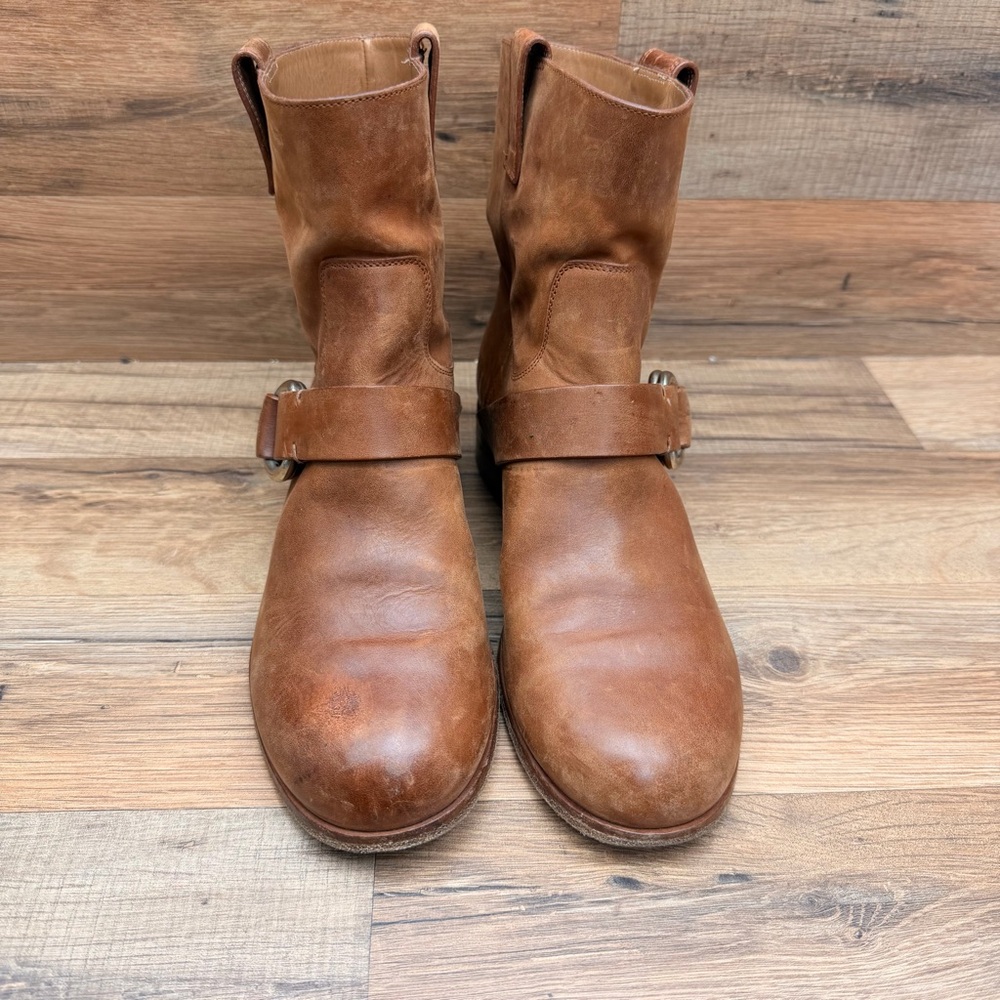 Frye Boots Ricki Ring Beige Fashion Women’s Size 7M  Brown Leather Ankle Boots - Picture 3 of 9